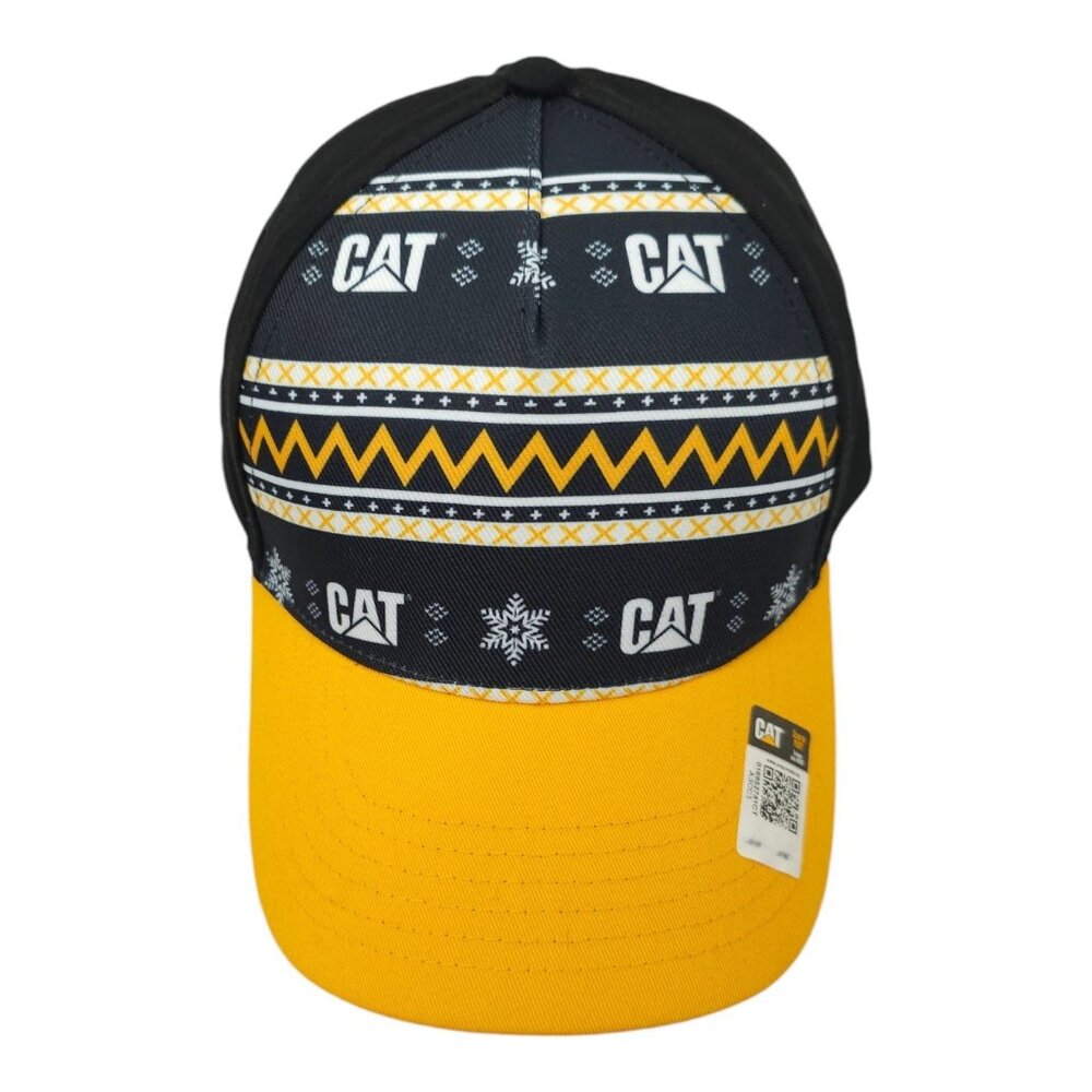 Caterpillar CAT Ugly Sweater Strapback Cap Trucker Baseball Yellow Black Hat NEW